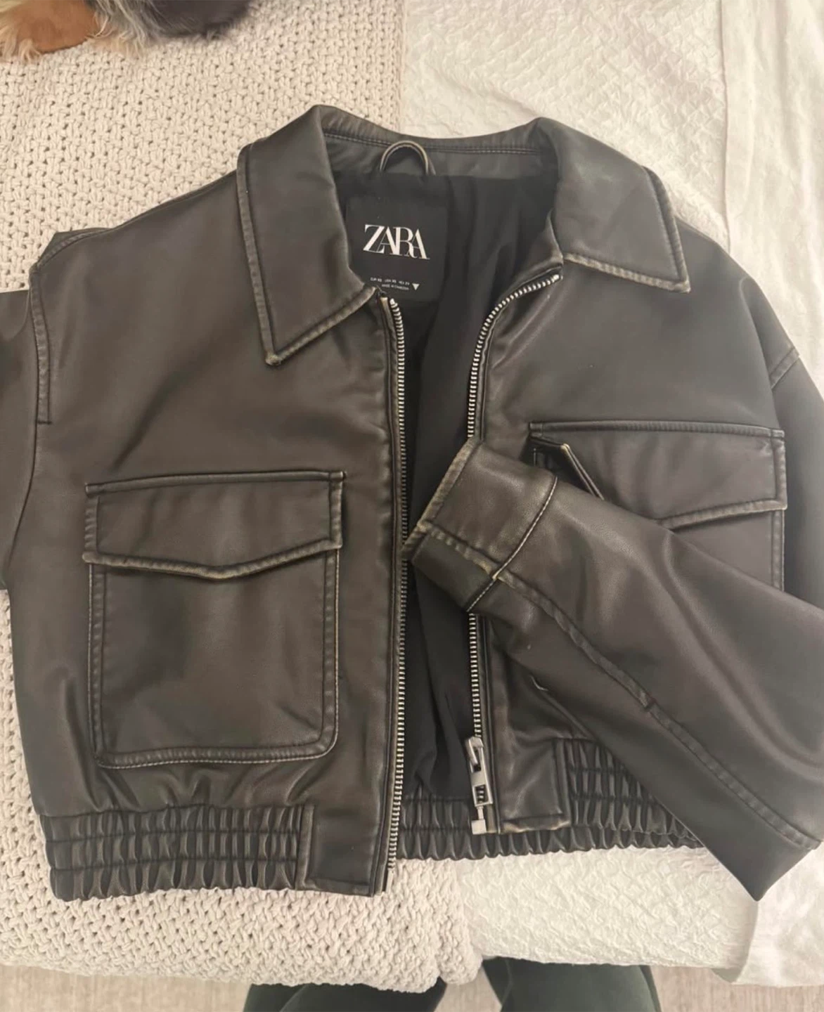 Zara Faux Leather Cropped Bomber Jacket