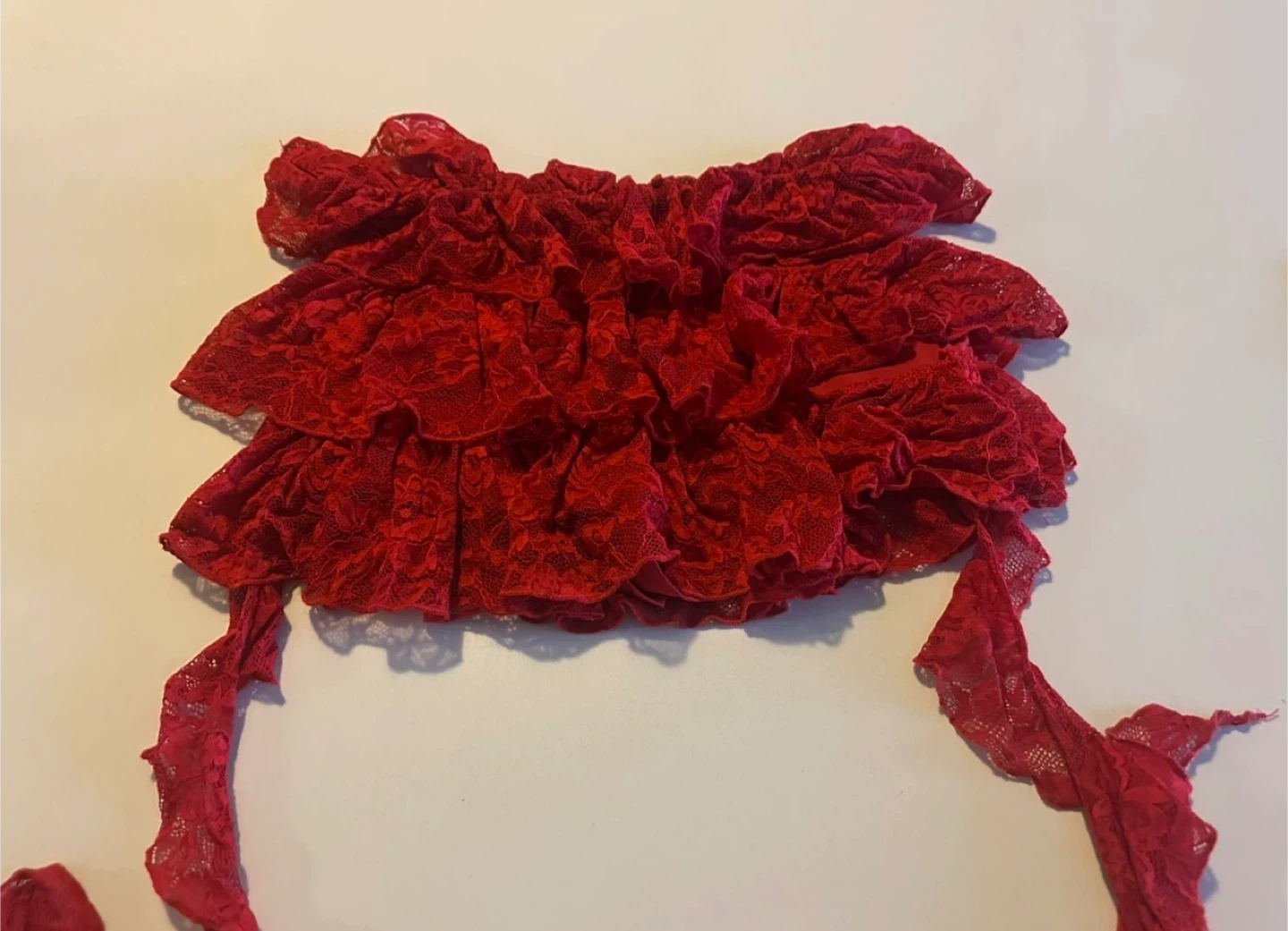 Red Lace Ruffle Tiered Tube skort (shorts and skirt)