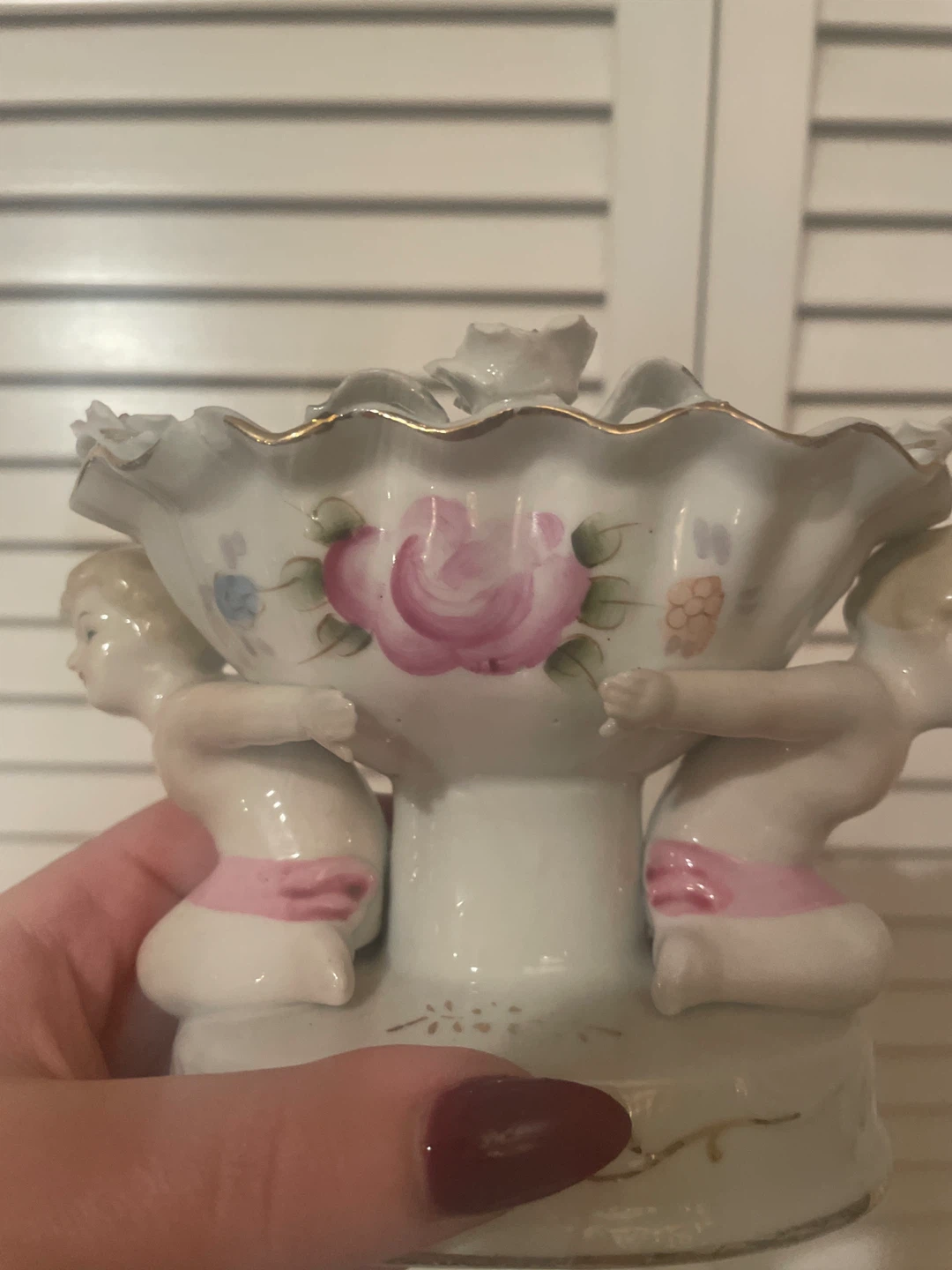 Vintage Cherub Ceramic Trinket Dish with Roses - photo 4