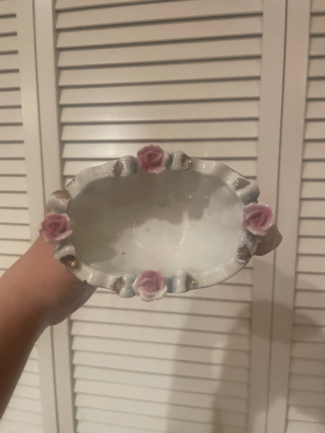 Vintage Cherub Ceramic Trinket Dish with Roses - photo 2