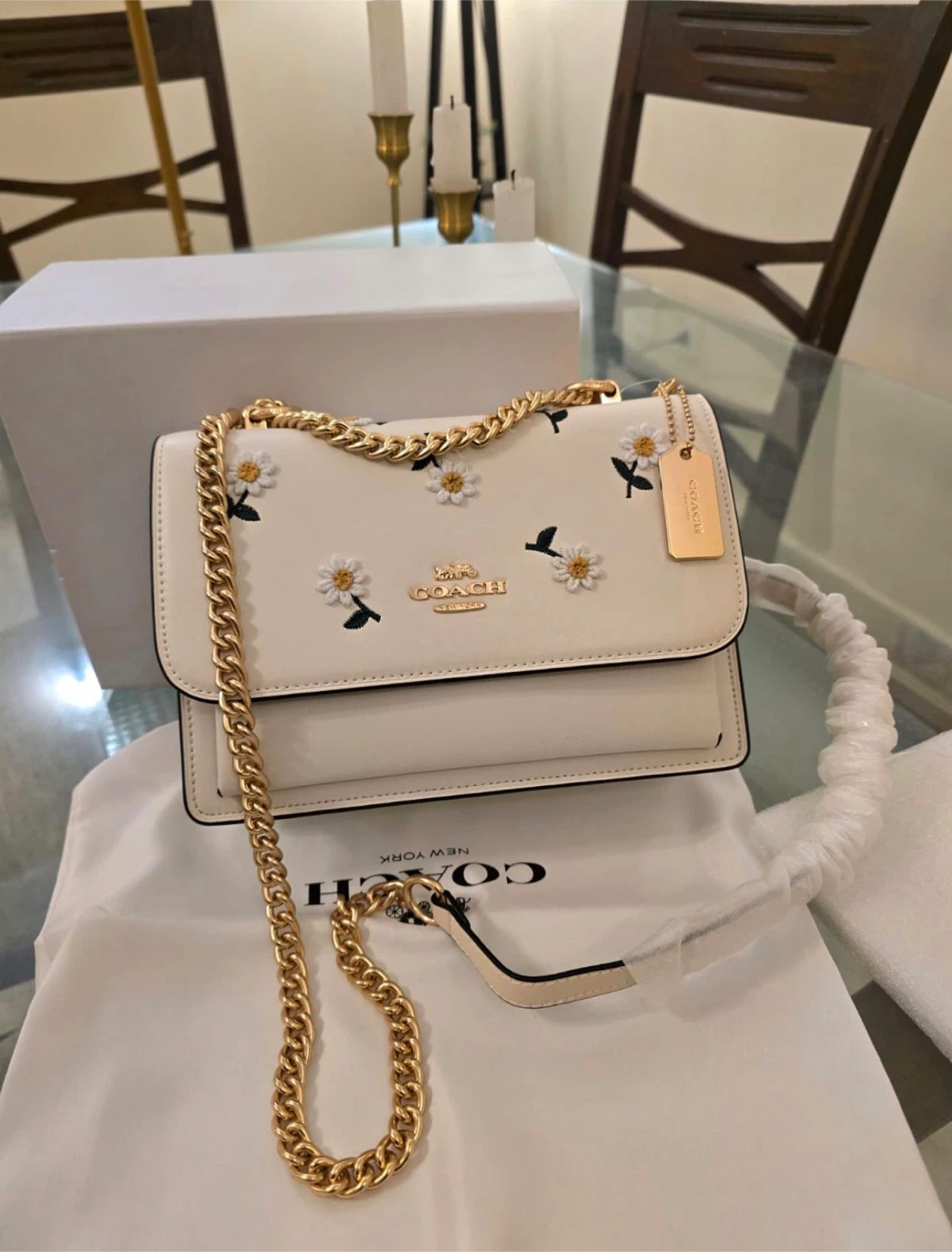 Coach White Leather Daisy Print Shoulder Bag