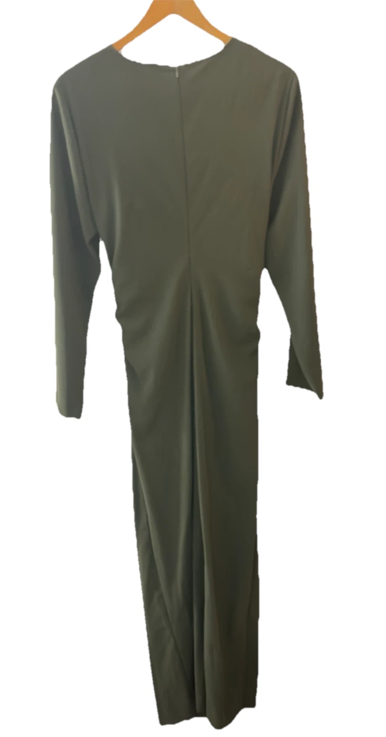ZARA Olive Green Ruched Midi Dress with Zipper - photo 3