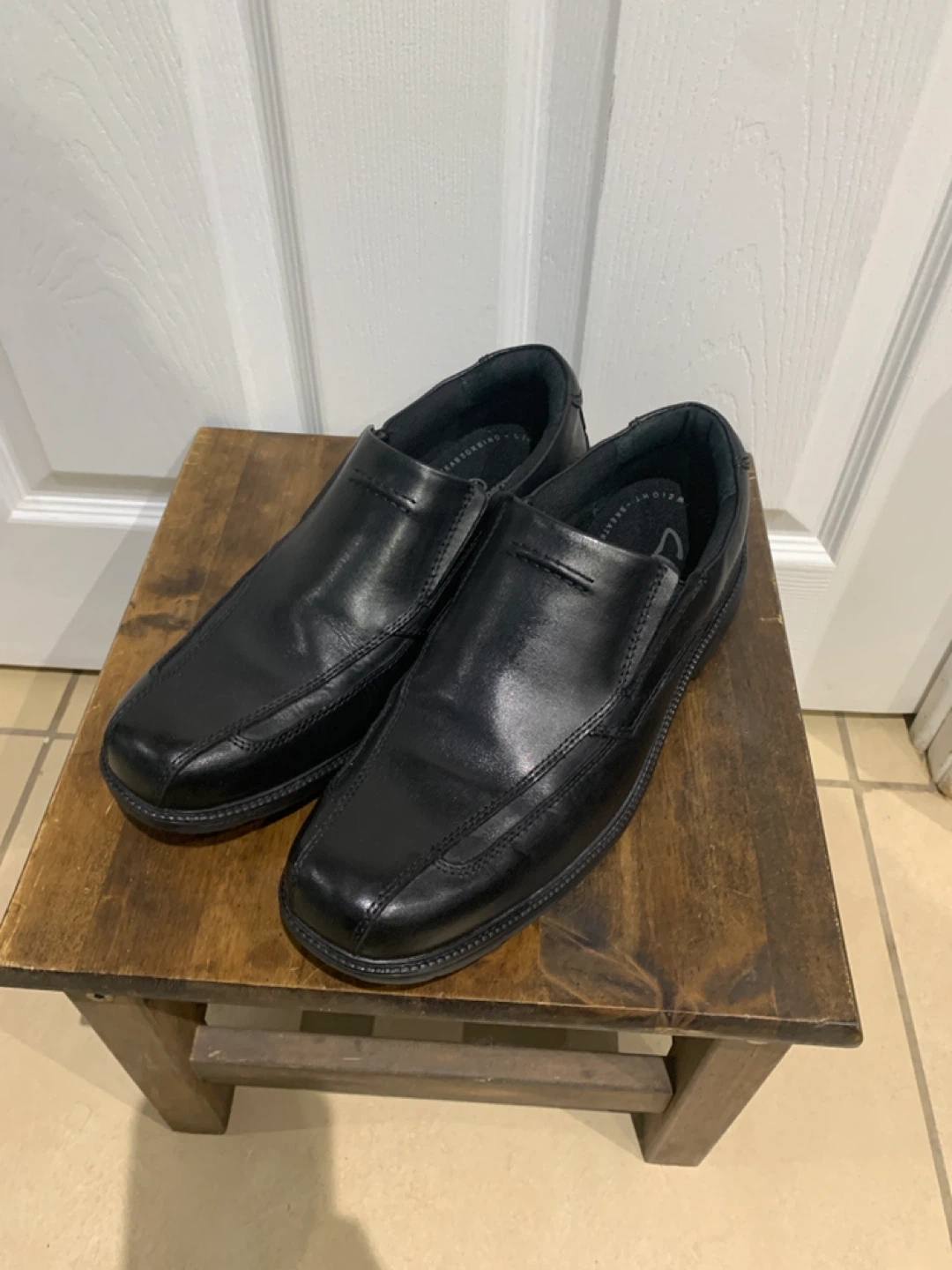 Clarks Men's Black Leather Slip-On Shoes Size 14