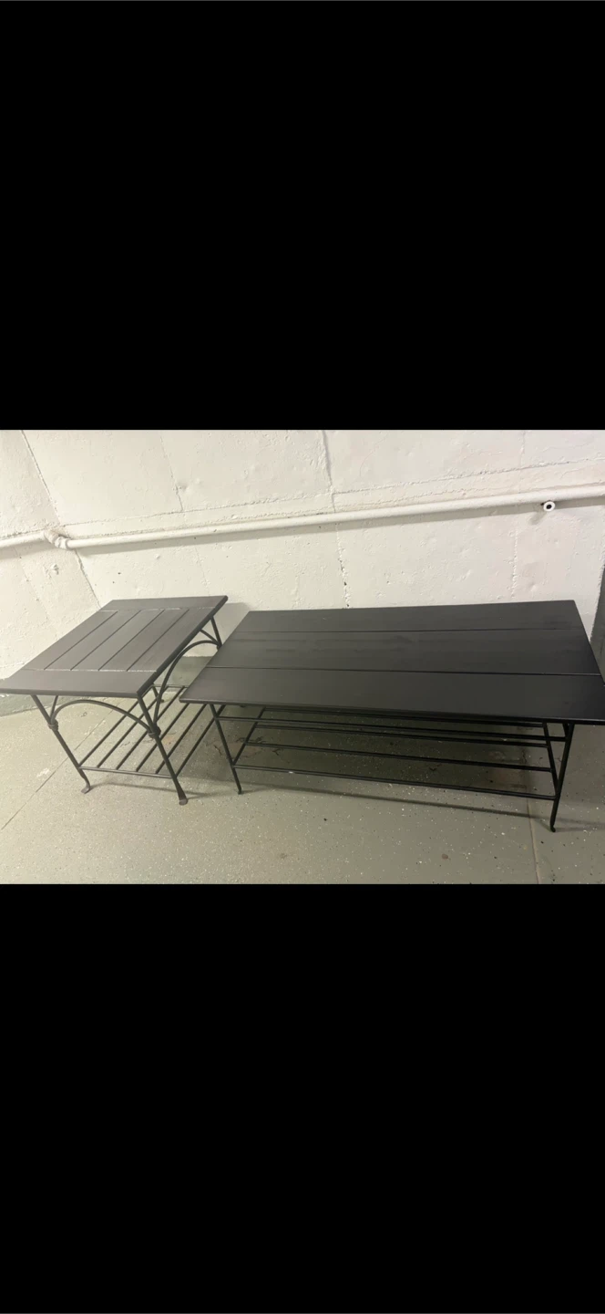 Set of 2 Wood and Metal Base coffee Tables