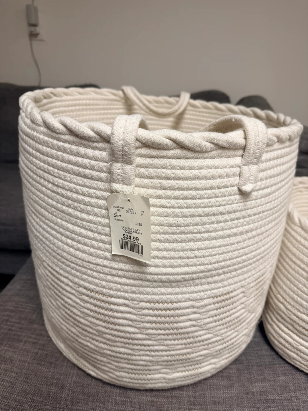 White Rope Storage Basket with Handles - photo 2
