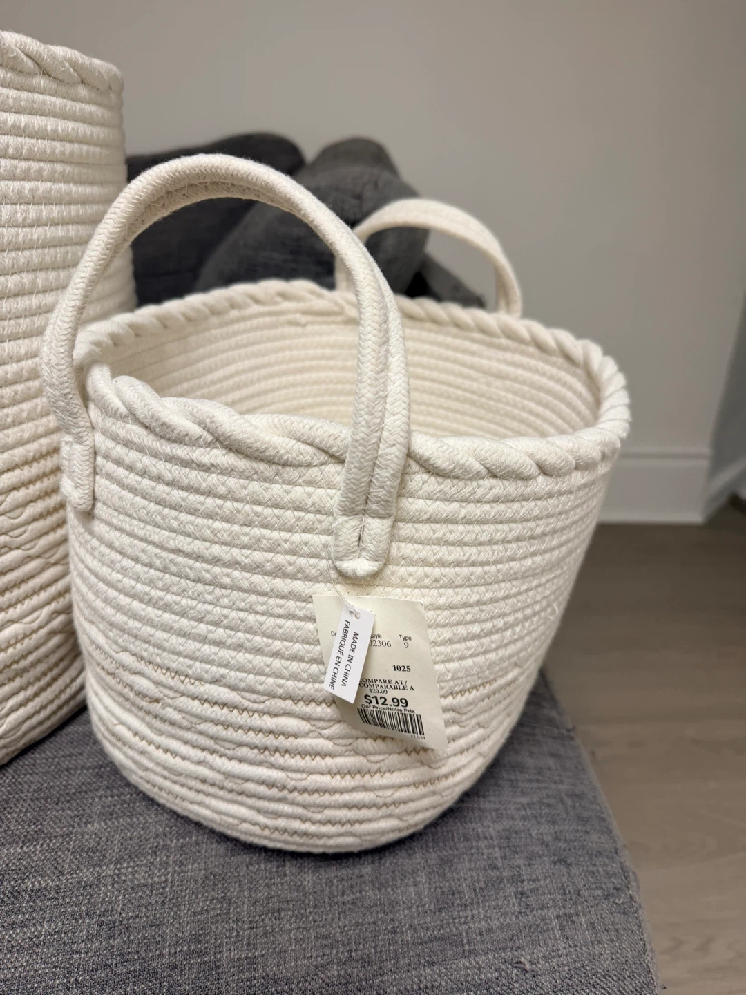 White Rope Storage Basket with Handles