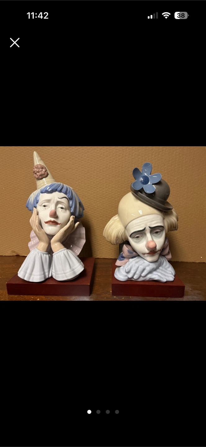 Set of 2 Sad Clown Llandro Ceramic Figurines
