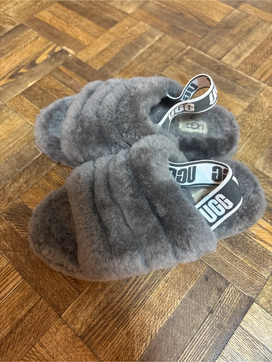 UGG Grey Fuzzy Slides