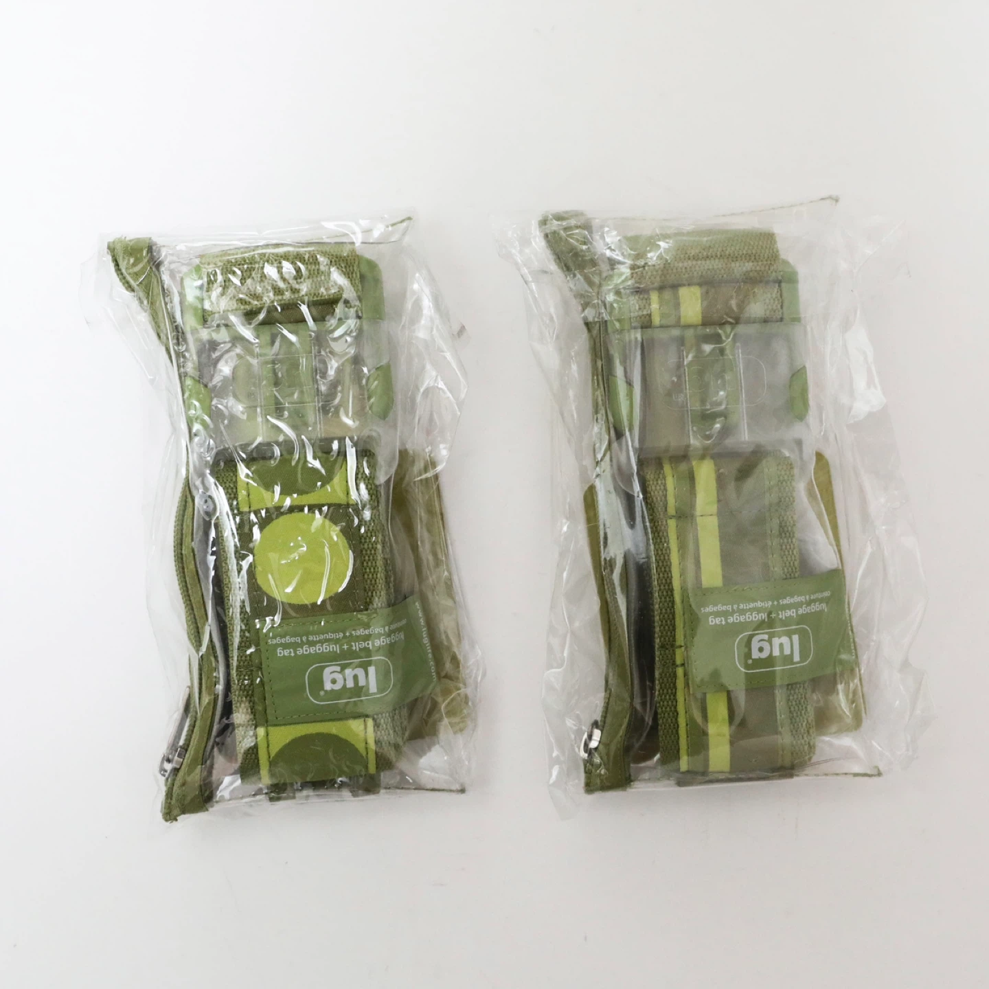 Set of 2 Lug luggage belt and tag olive green travel suitcase