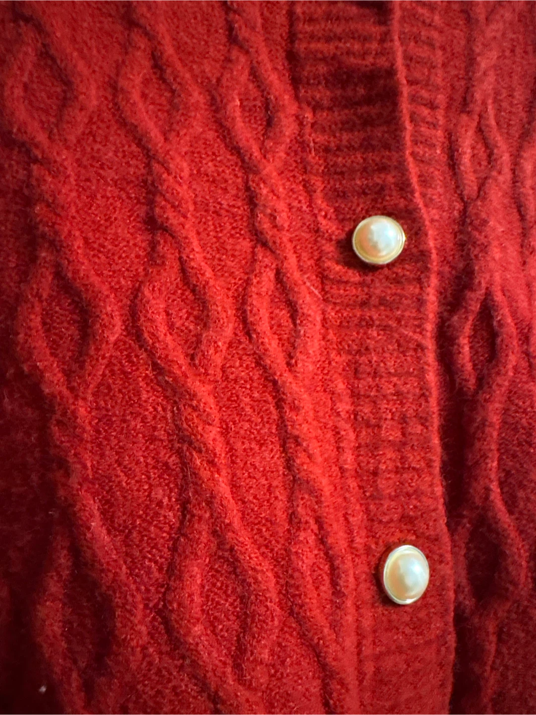Red Cable Knit Cardigan with Pearl Buttons - photo 2