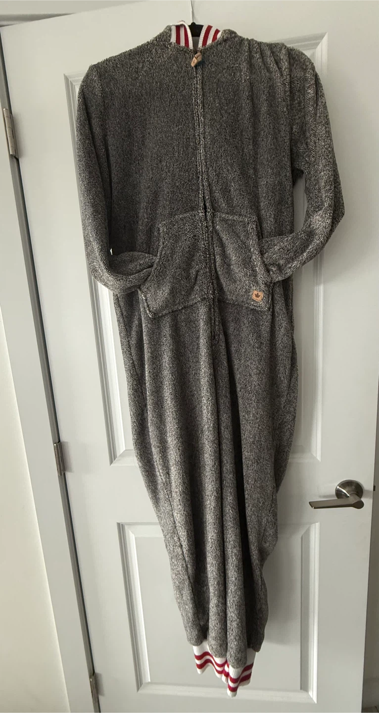 Grey Onesie Pajamas with Red Stripes - photo 2