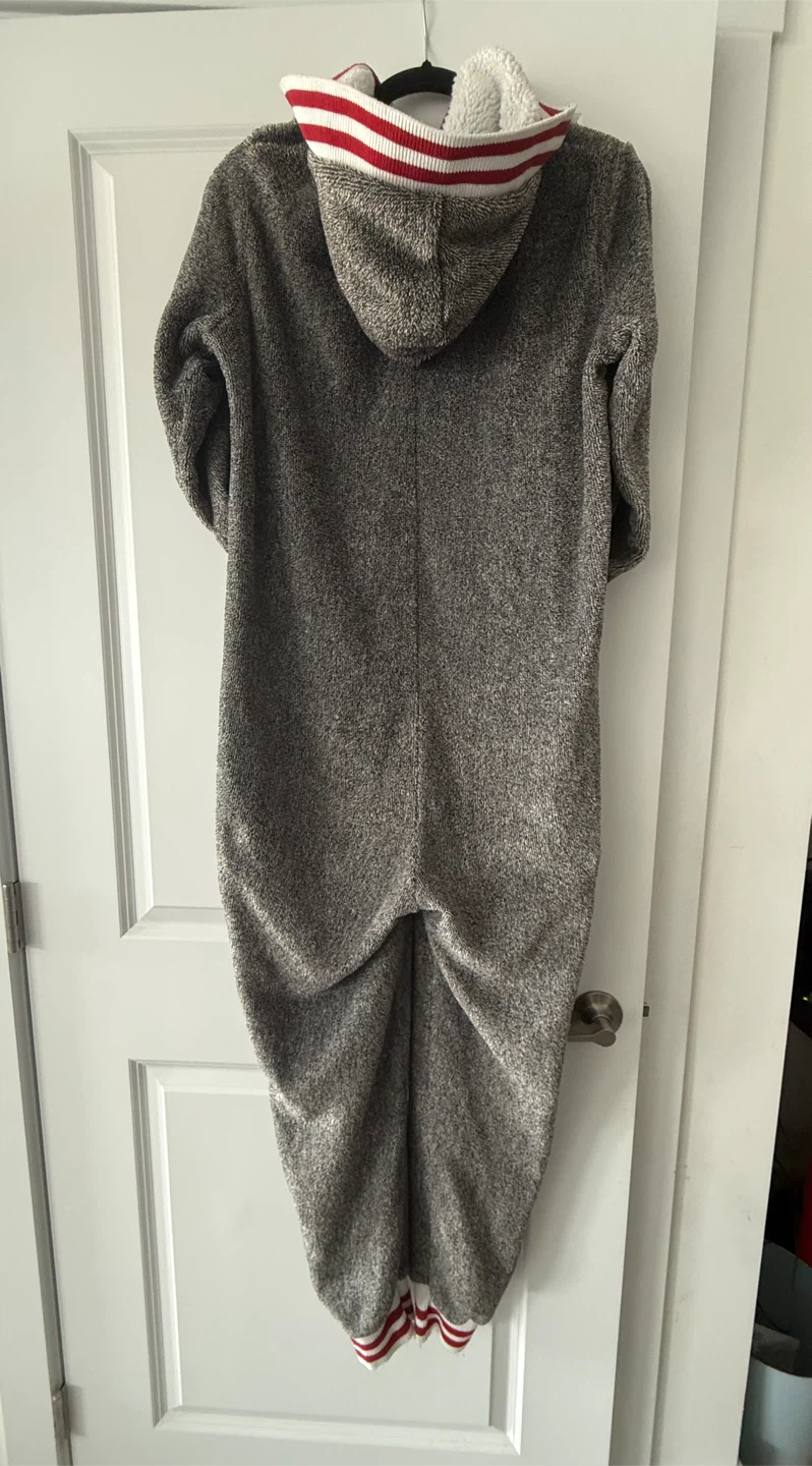 Grey Onesie Pajamas with Red Stripes - photo 3