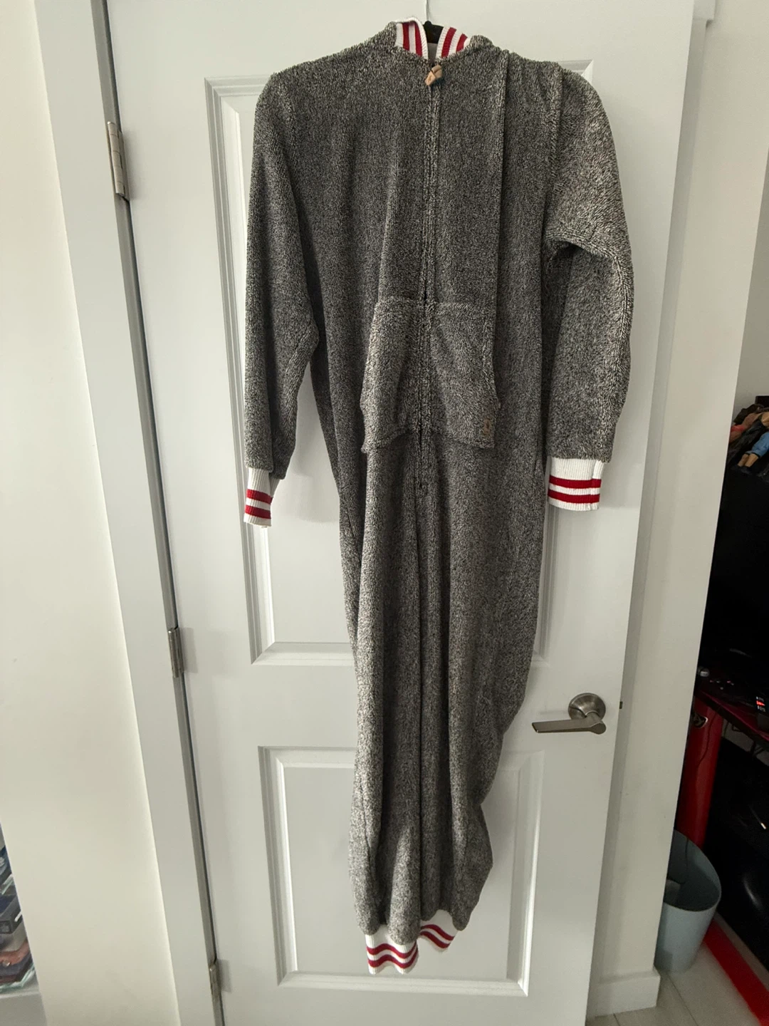 Grey Onesie Pajamas with Red Stripes