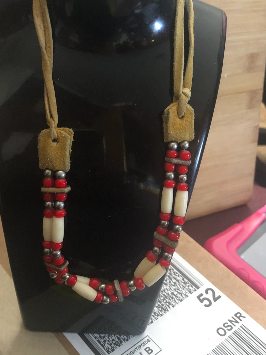 Beaded Necklace with Suede Ties - photo 2