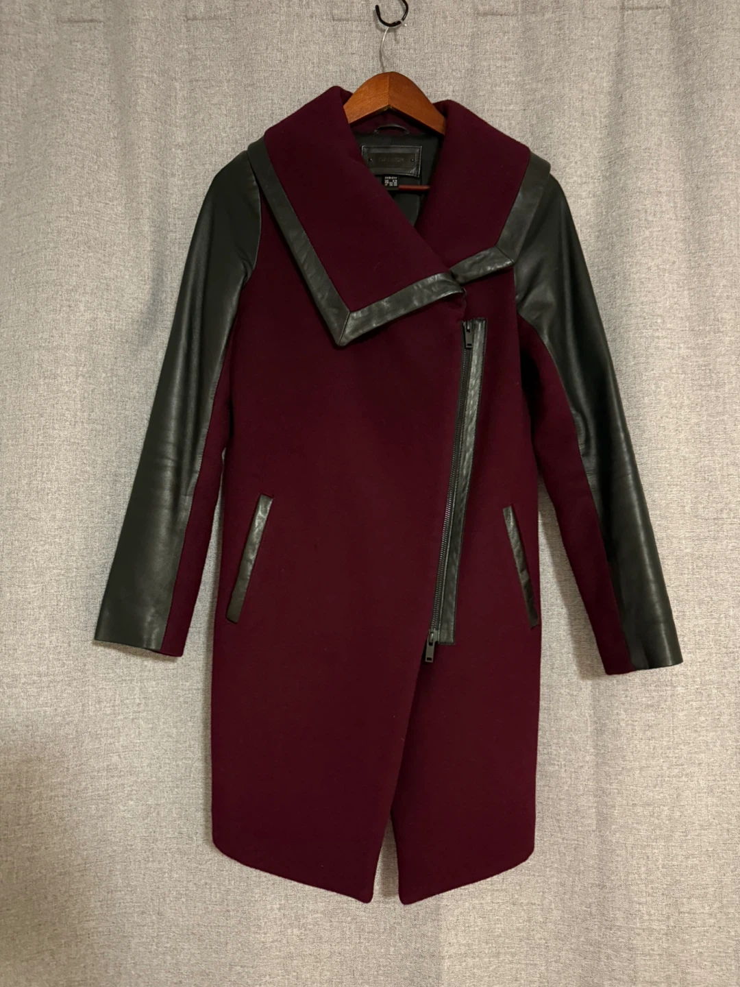Danier Wool Blend Coat with Leather Sleeves