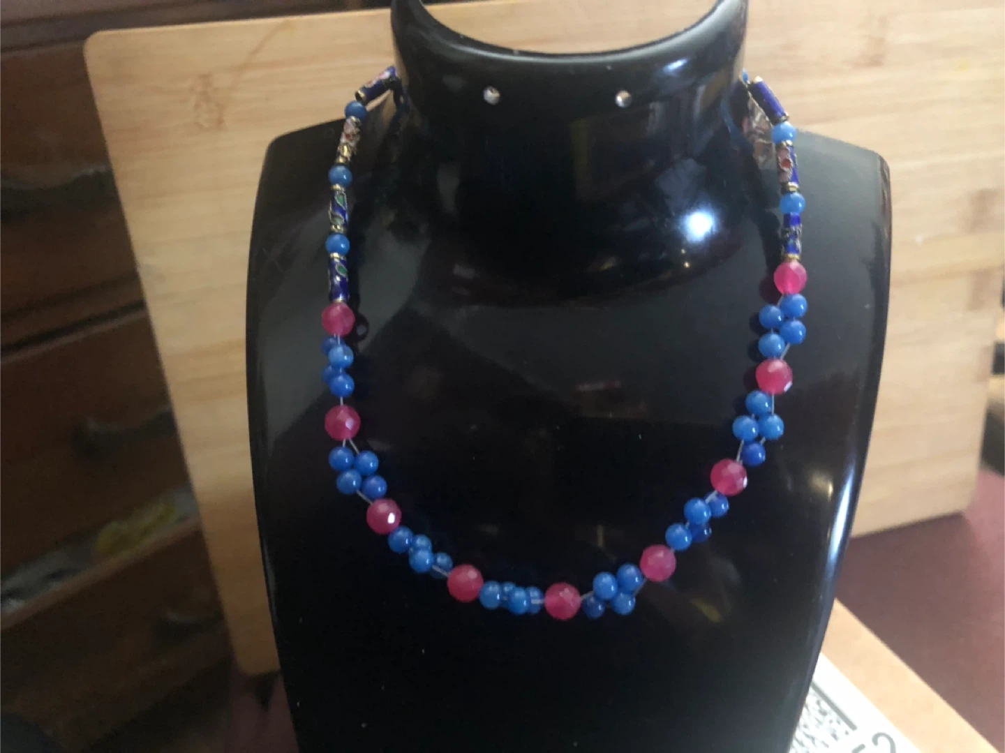Beaded Necklace - Blue and Pink