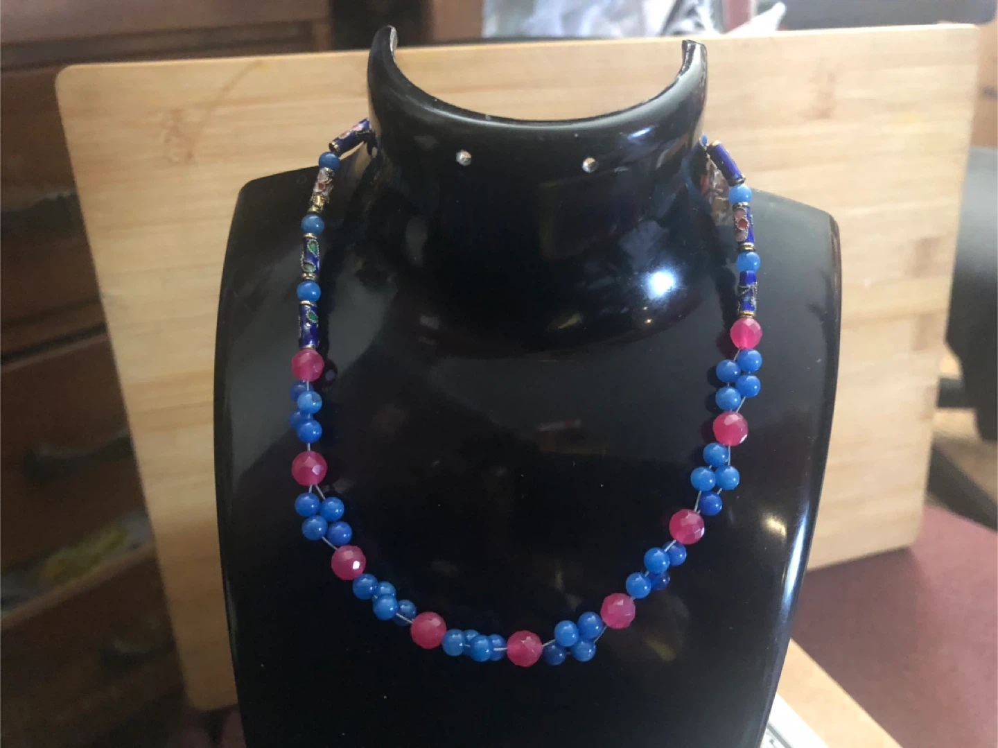 Beaded Necklace - Blue and Pink - photo 2