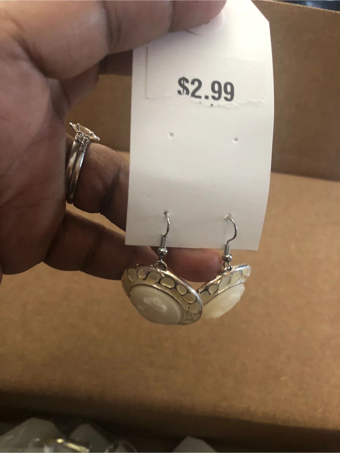 White Cameo Style Earrings - photo 2