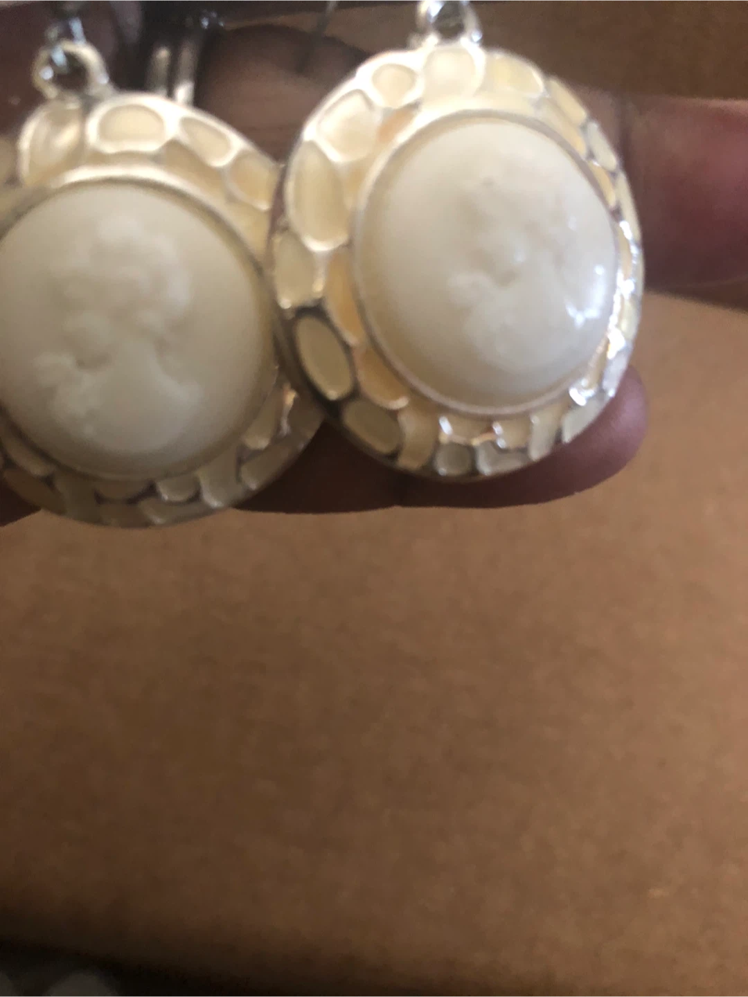White Cameo Style Earrings - photo 4