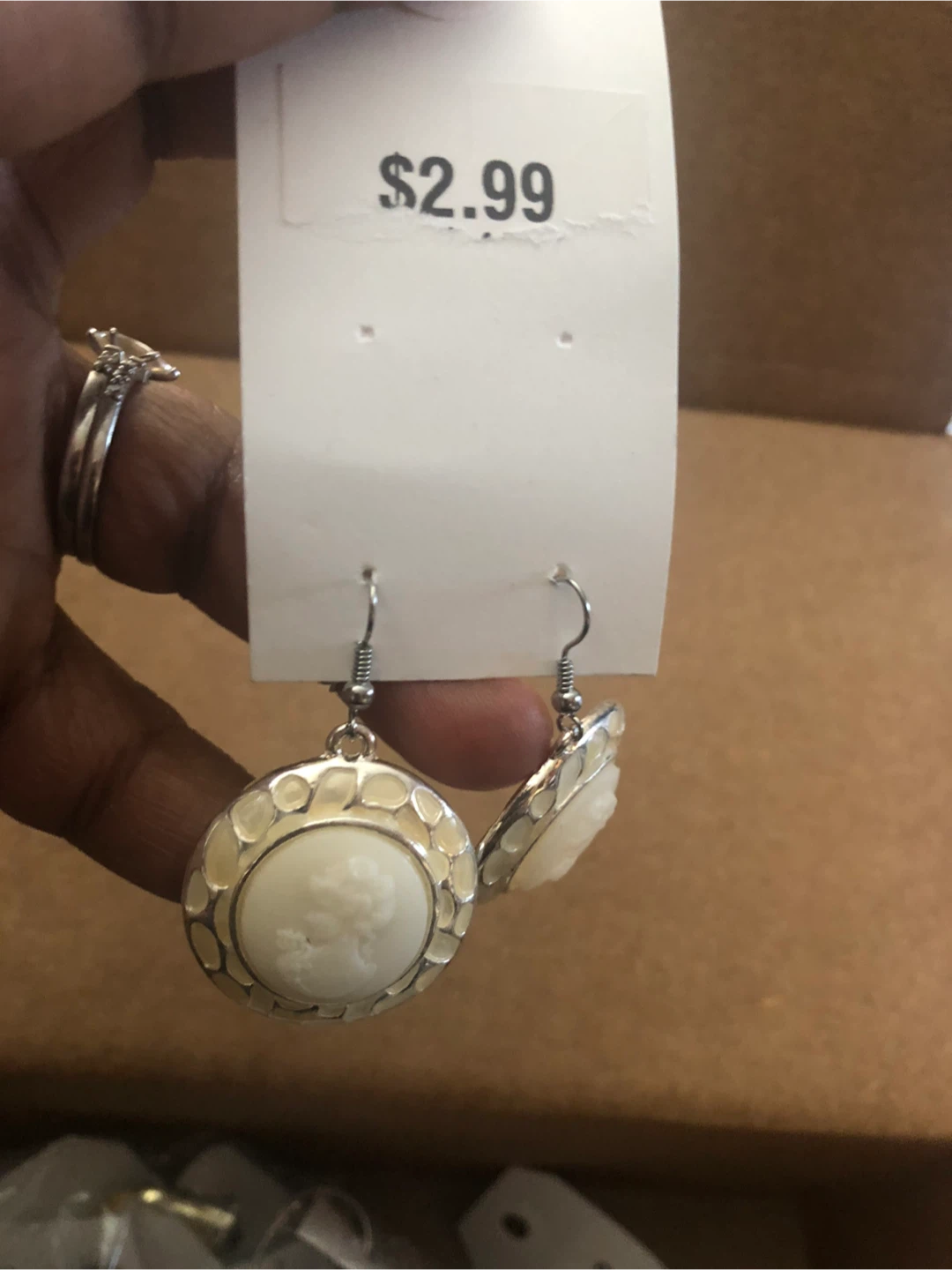 White Cameo Style Earrings
