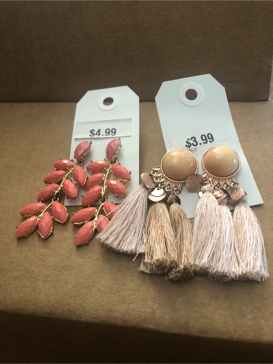 Two Pairs of Fashion Earrings - Pink Leaf and Tassel Dangles - photo 2
