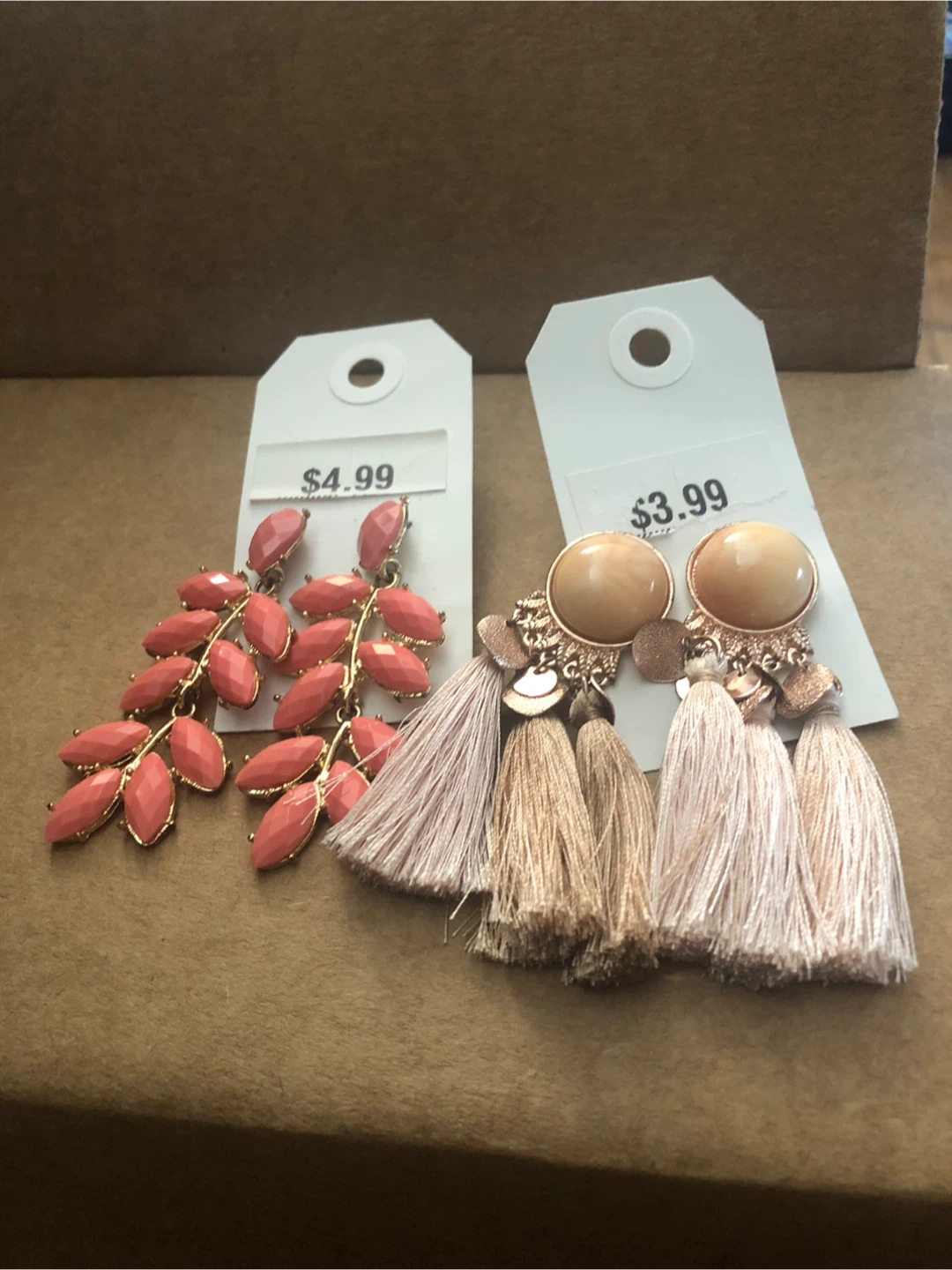 Two Pairs of Fashion Earrings - Pink Leaf and Tassel Dangles