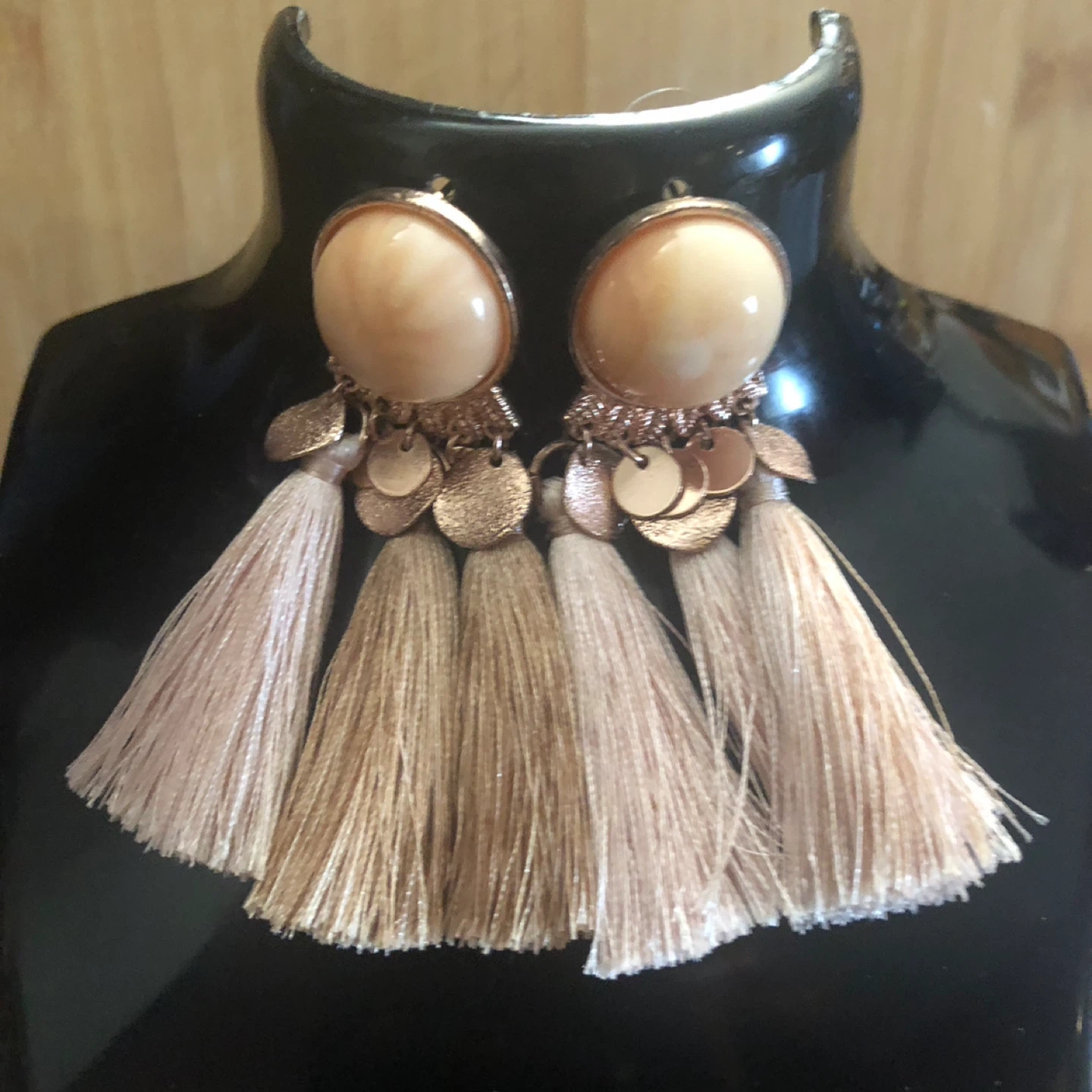 Two Pairs of Fashion Earrings - Pink Leaf and Tassel Dangles - photo 3