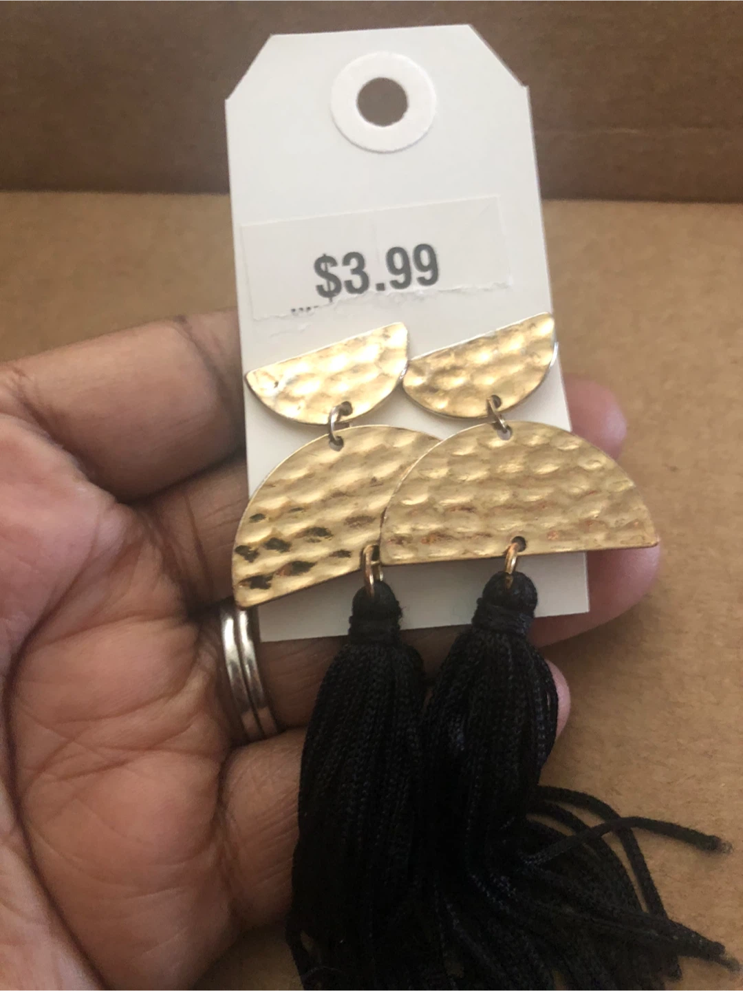 Hammered Gold Tone Half Moon Tassel Earrings - photo 2