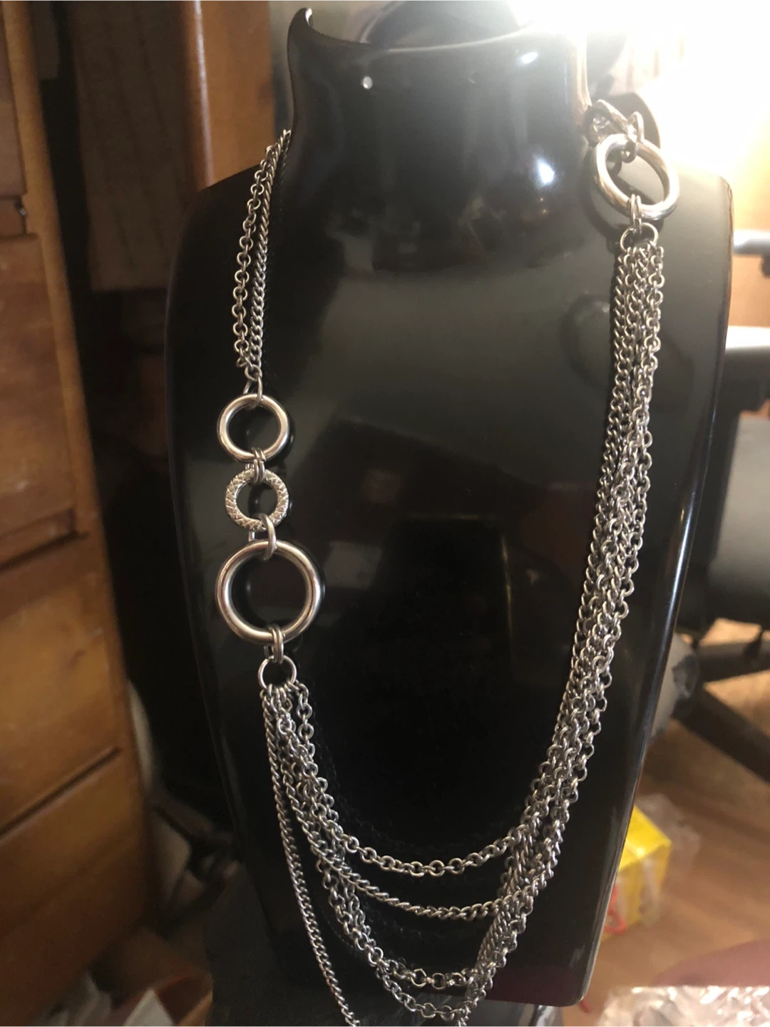 Silver Tone Multi-Chain Necklace with Rings - photo 2