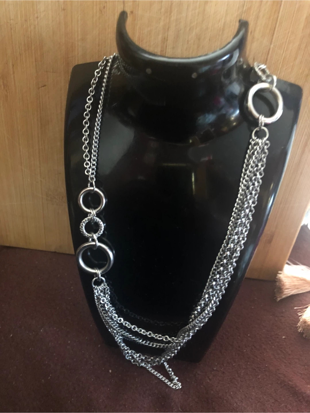 Silver Tone Multi-Chain Necklace with Rings - photo 3