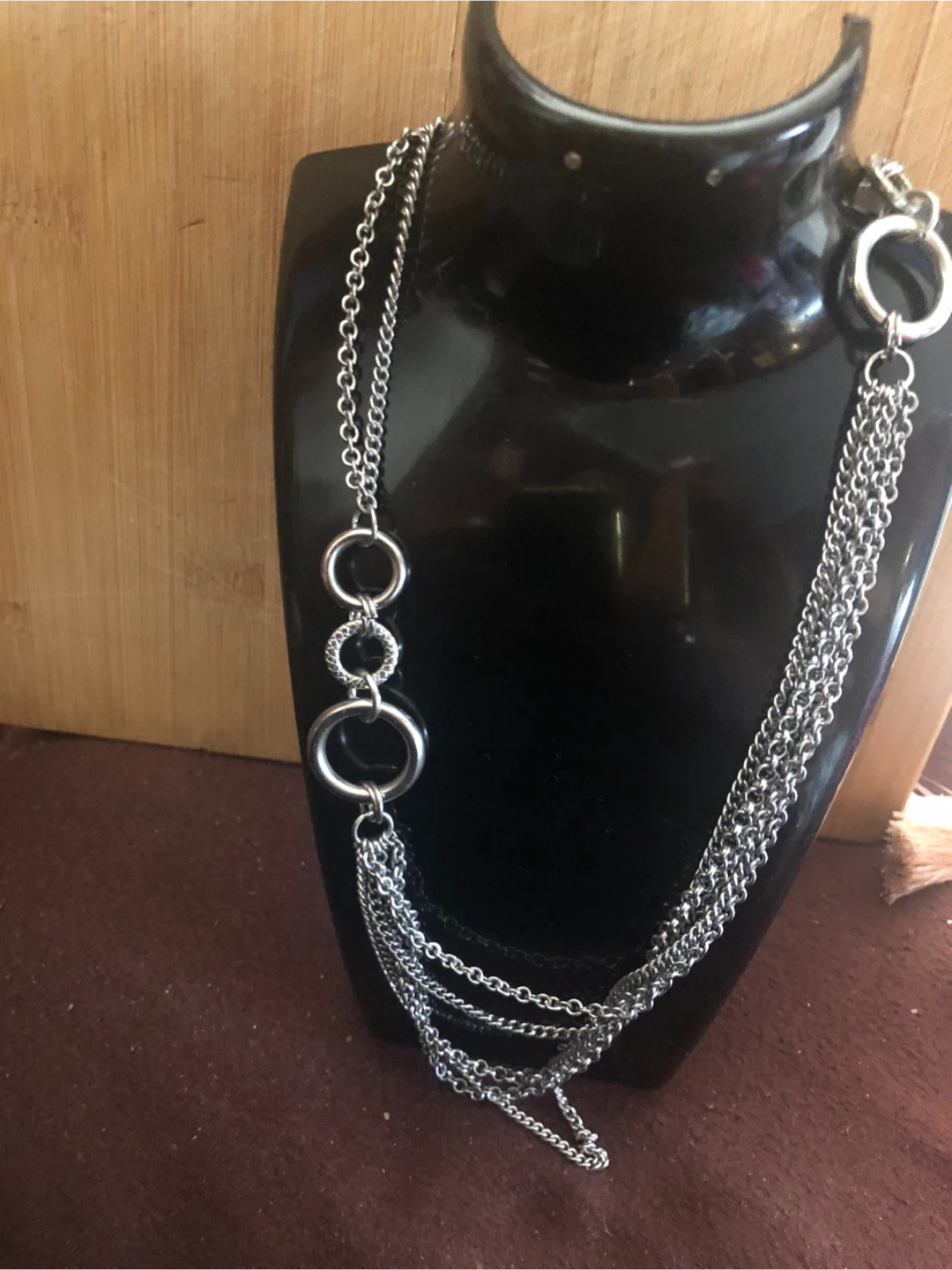 Silver Tone Multi-Chain Necklace with Rings
