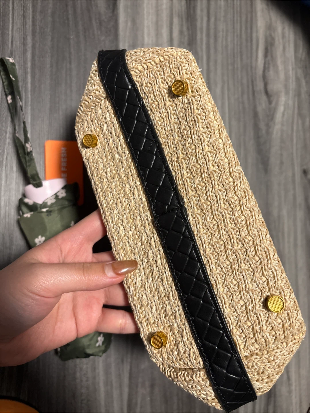 Straw Shoulder Bag with Black Trim - photo 2