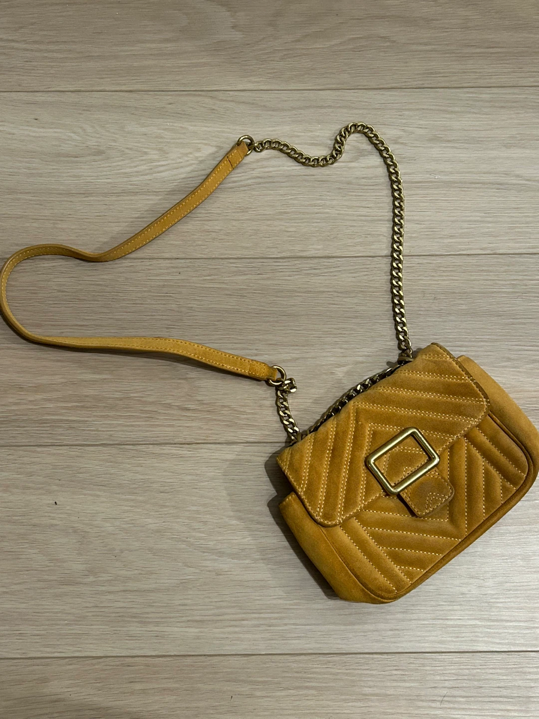 Uterque Mustard Suede Chain Shoulder Bag - photo 2
