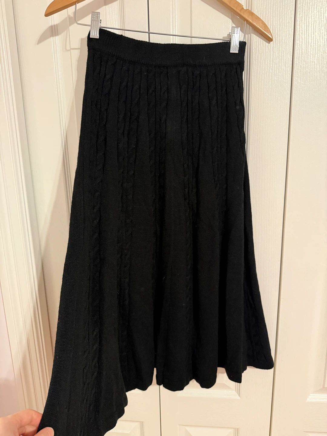 Black Cable Knit Midi Skirt