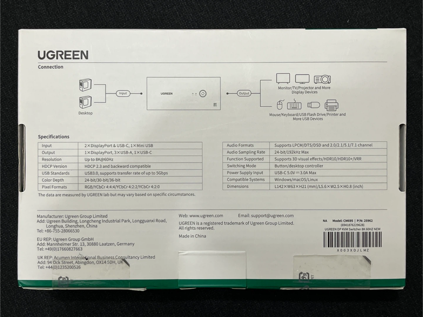 UGREEN DisplayPort KVM Switch 2 In 1 Out 8K 60Hz - photo 2