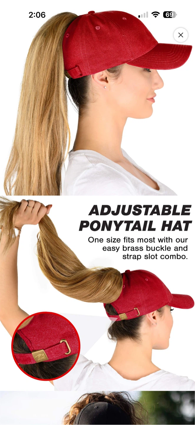 Red Adjustable Ponytail Baseball Cap