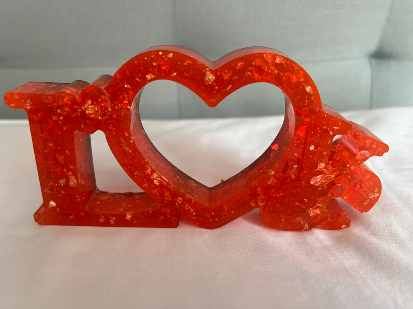 Orange "LOVE" Resin Decor with Gold Flakes