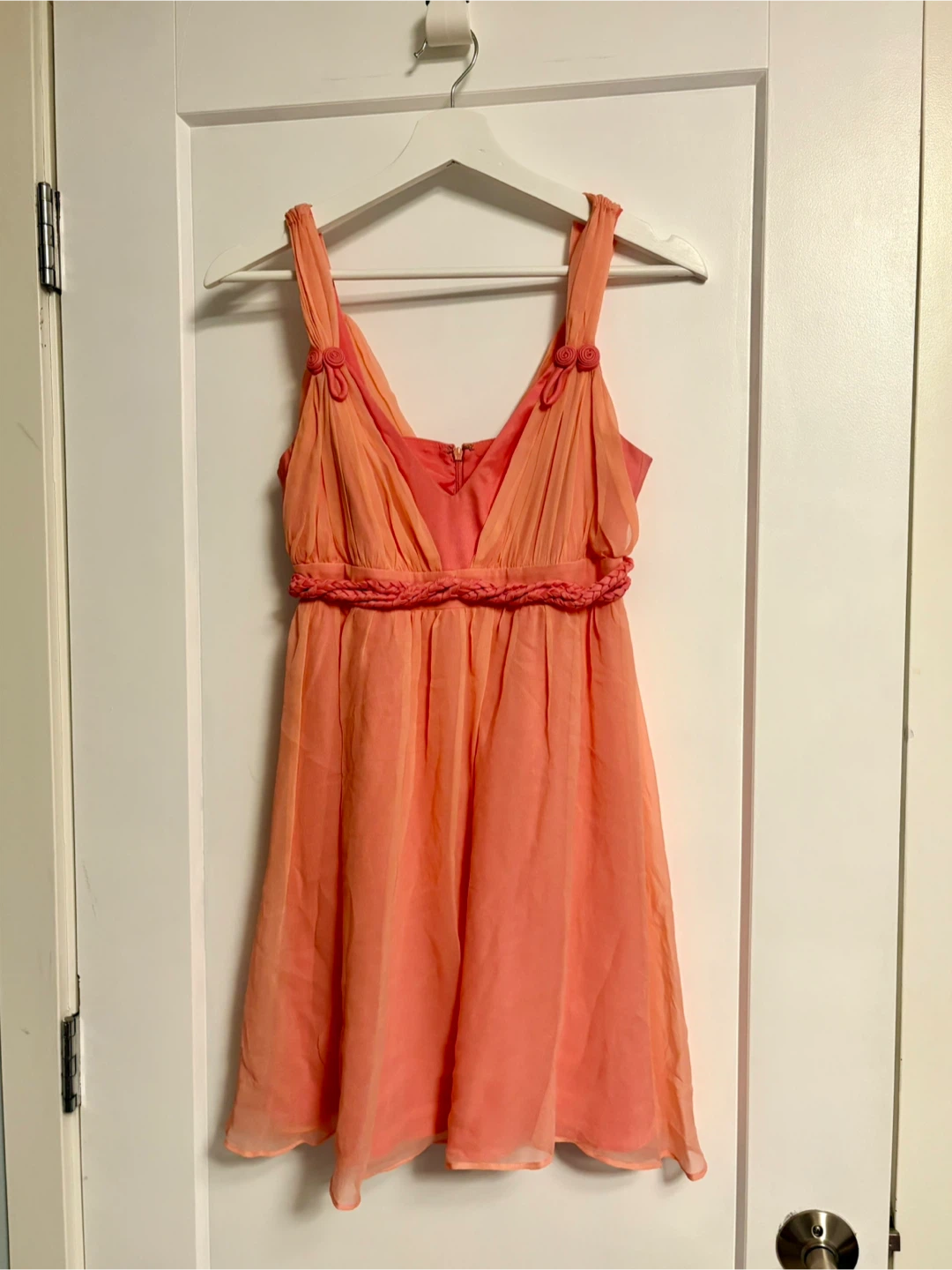 Women's Peach/Coral Ruched Mini Dress