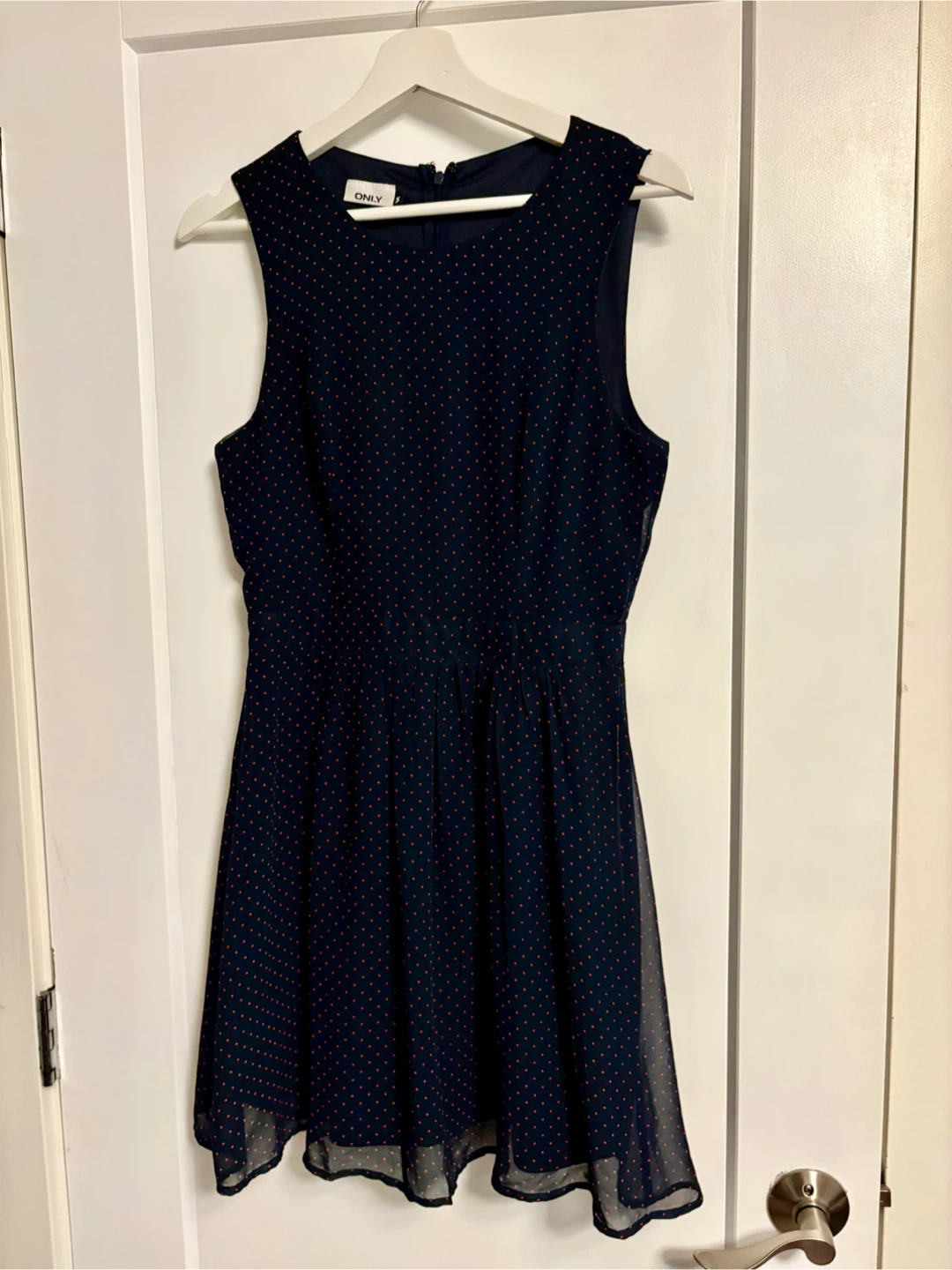 Navy Polka Dot Sleeveless Mini Dress