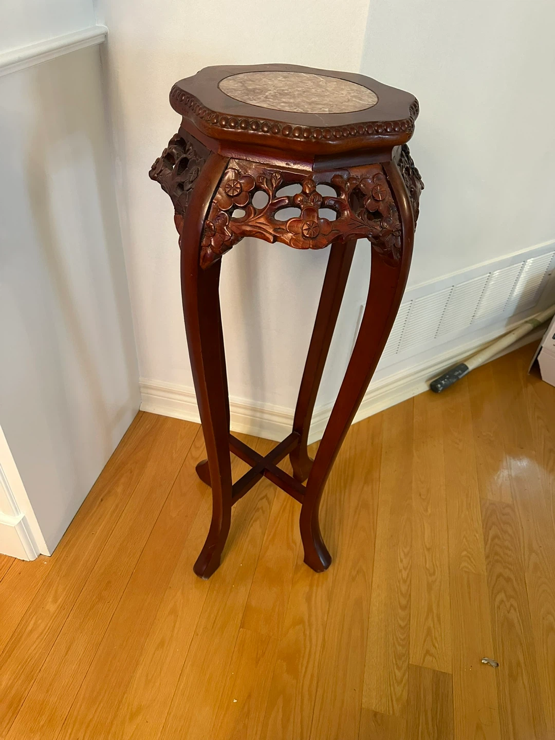Ornate Wooden Plant Stand with Marble Top - photo 2