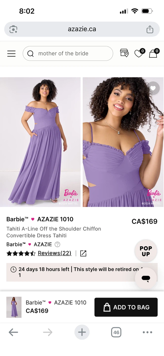Barbie x Azazie 1010 Tahiti A-Line Chiffon Dress