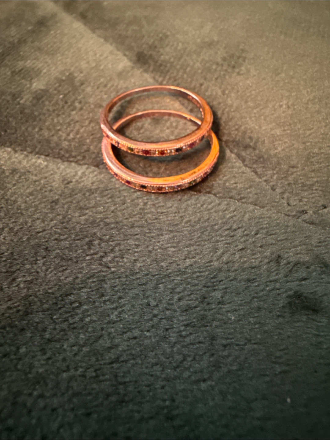 Pair of Rose Gold Stackable Rings with Multicolour Gems