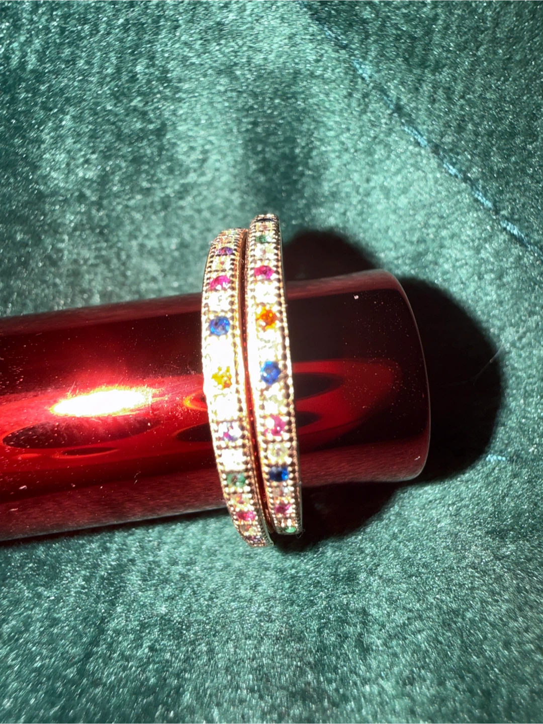 Pair of Rose Gold Stackable Rings with Multicolour Gems - photo 2