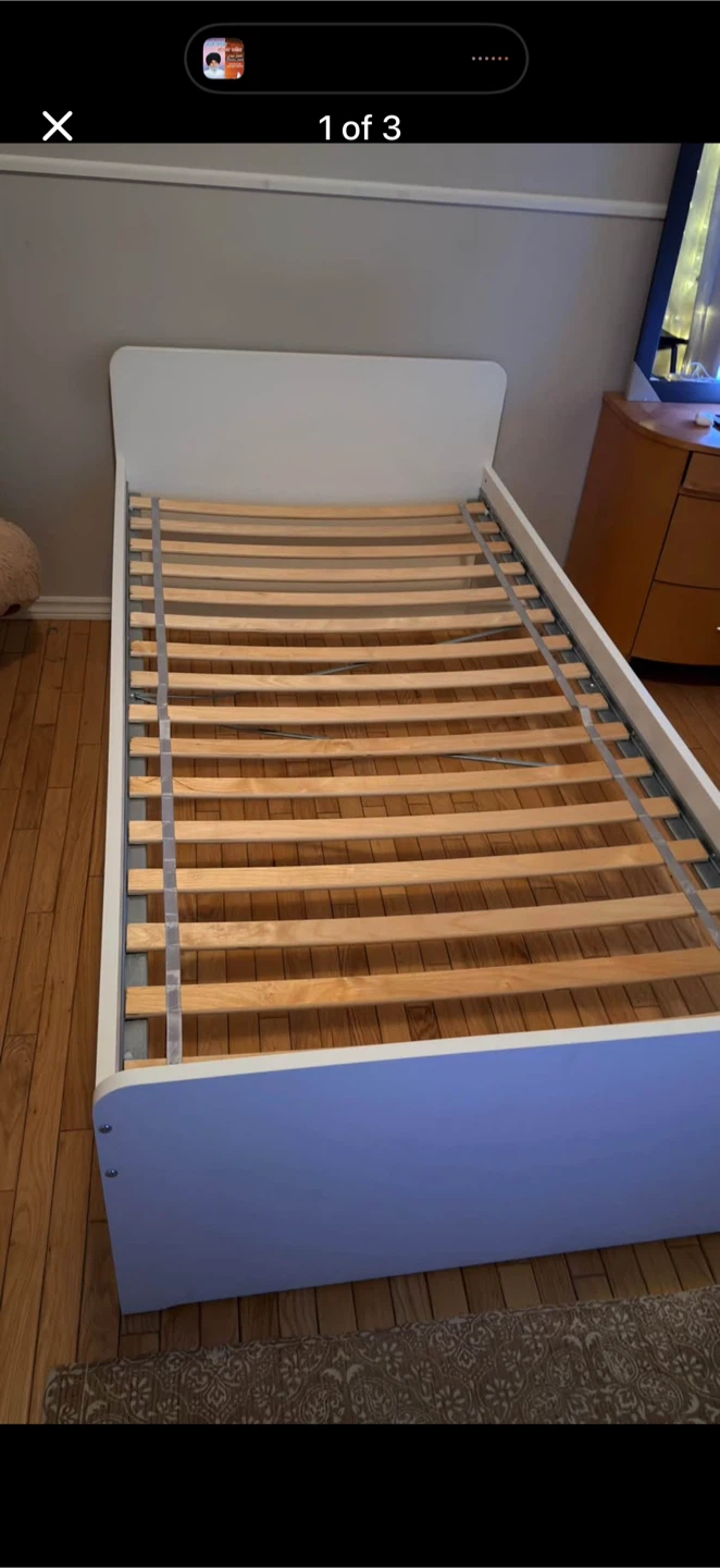 Twin Bed Frame and mattress with Slats
