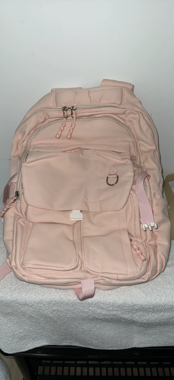Pink Backpack with Multiple Pockets