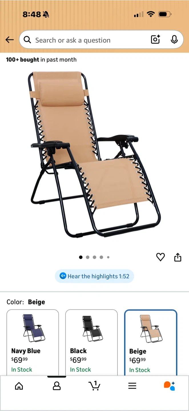 Beige Zero Gravity Chair - photo 4
