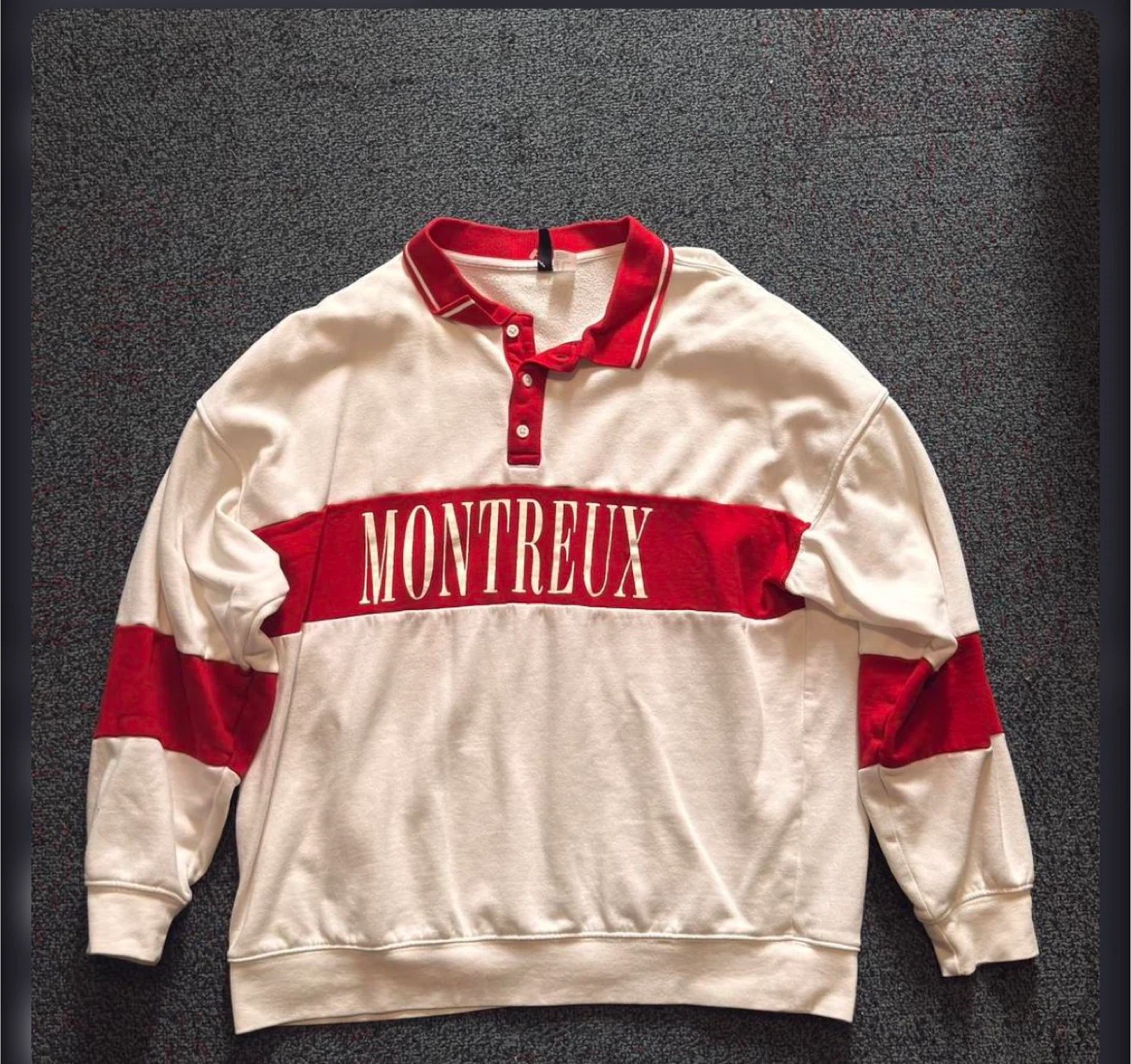 H&M Montreux White & Red Long Sleeve Polo Shirt - Size M