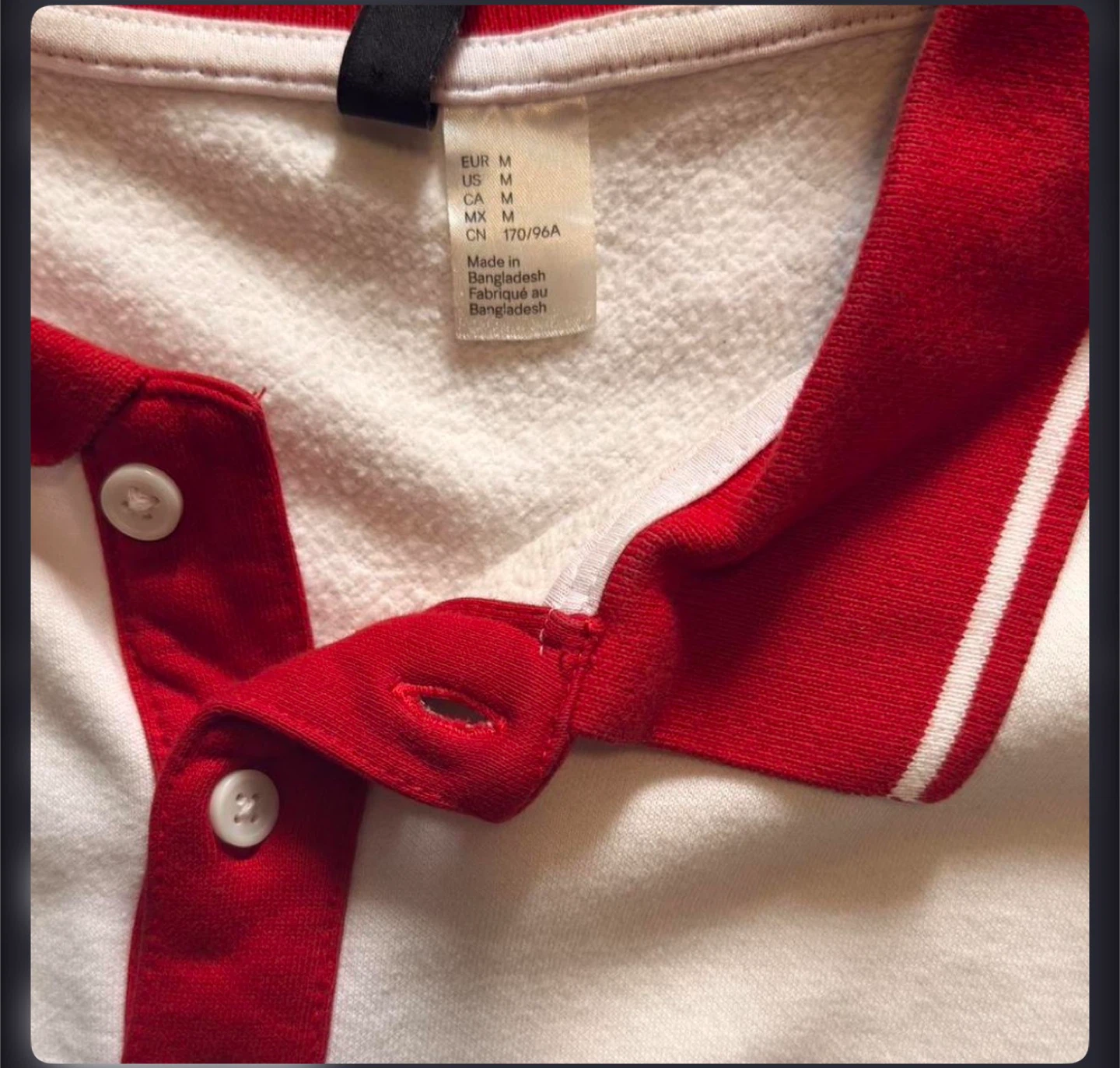 H&M Montreux White & Red Long Sleeve Polo Shirt - Size M - photo 2