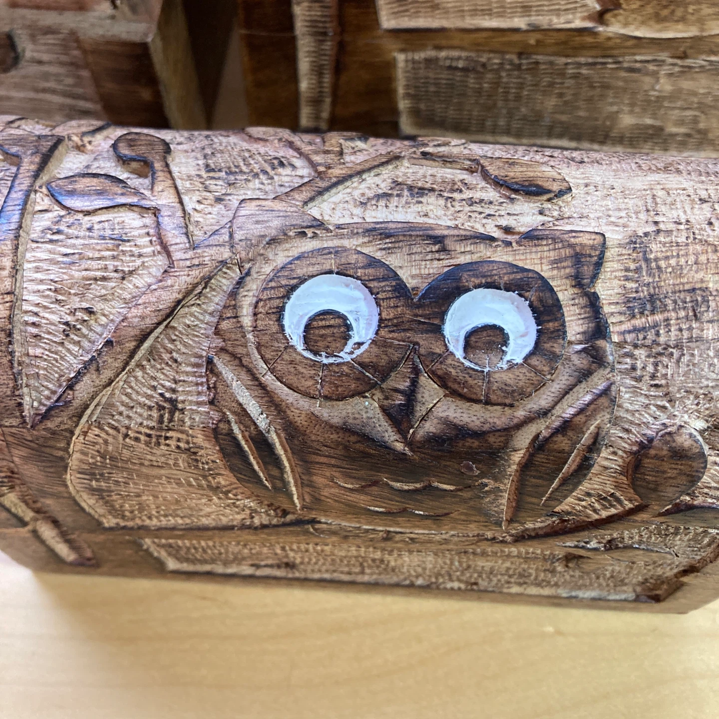 Set of 3 Hand-Carved Wooden Owl Chests - photo 4