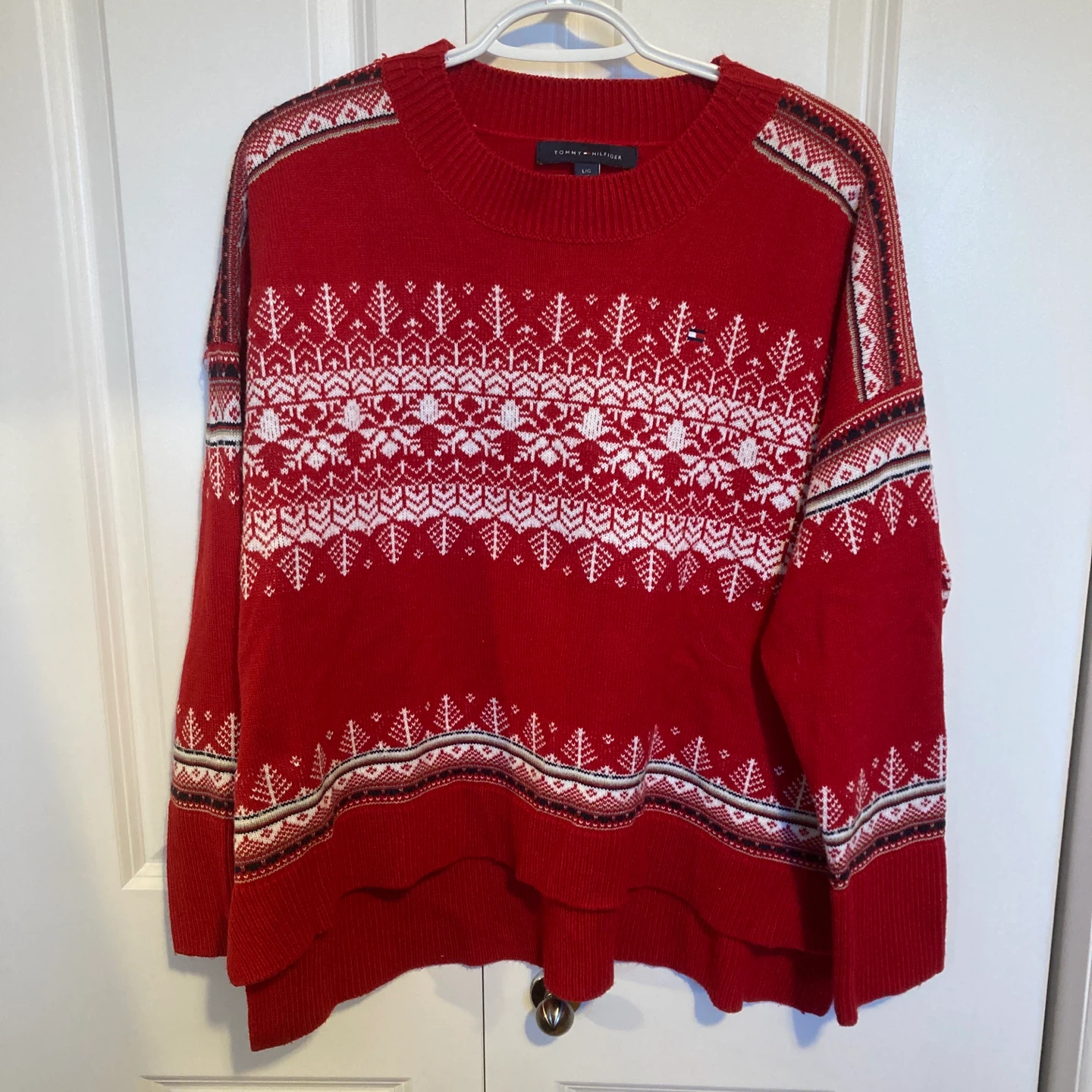 Tommy Hilfiger Red Fair Isle Knit Sweater - Size L
